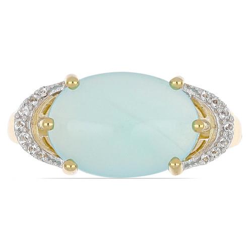 6.91 CT AQUA CHALCEDONY GOLD PLATED STERLING SILVER RINGS #VR029737